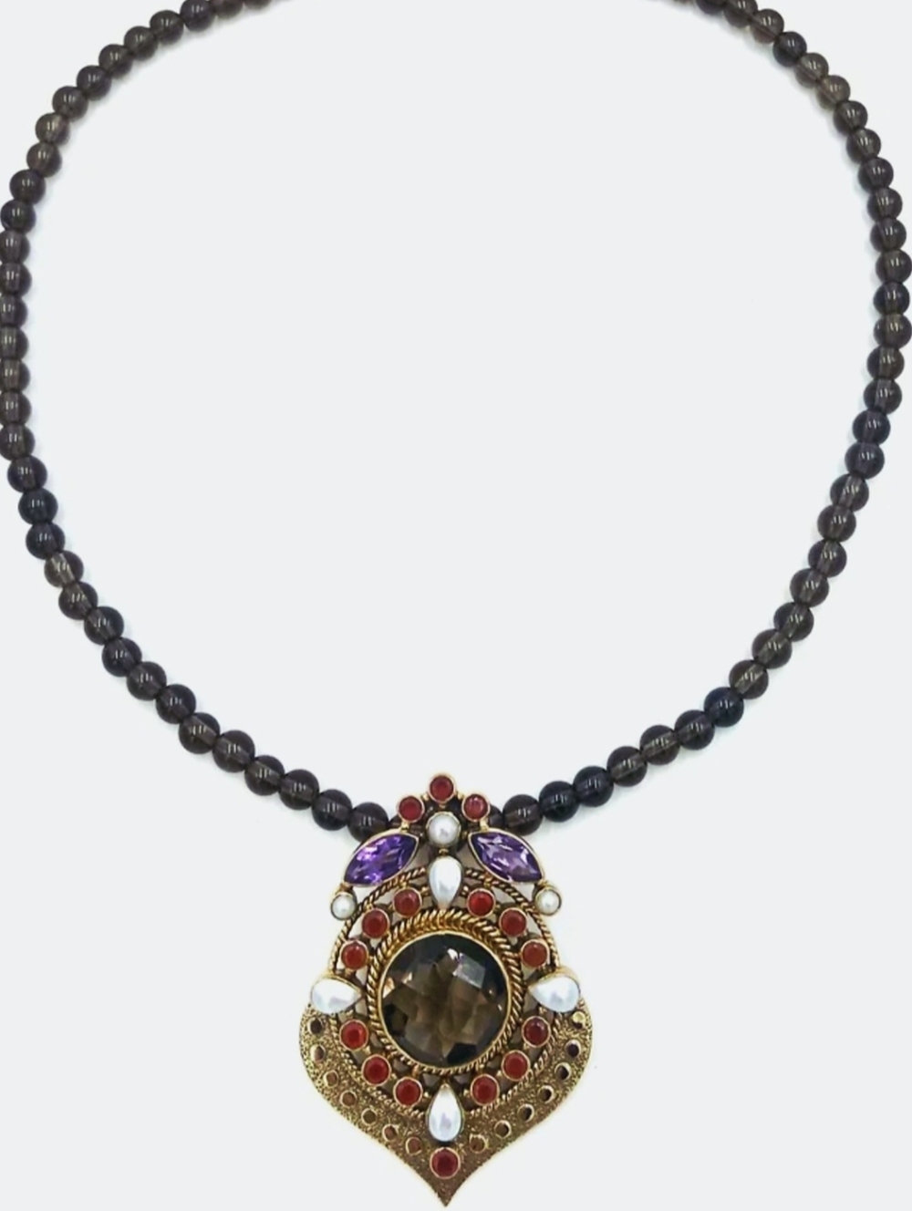 Nicky Butler Designer NB Carnelian Smoky Quartz Amethyst Bronze Necklace